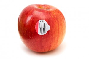 Apple with sticker code
