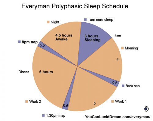 Everyman Polyphasic Sleep  Sleep Schedule Pie Chart